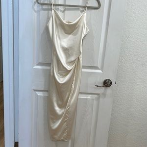 Cowl neck white satin dress